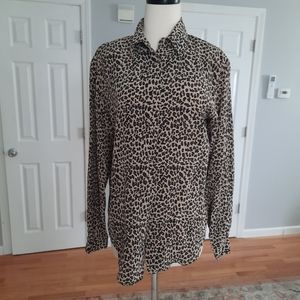 Silk animal print button down shirt.